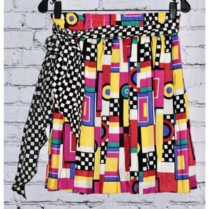 Y2K Guess Georges Marciano Silk Geometric Colorful Accordion Pleated Skirt Sz M